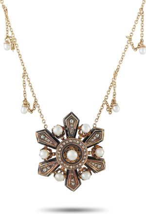 Luxury Bazaar Antique 14K Yellow and Rose Gold Diamond and Natural Pearl Necklace MF16-080426