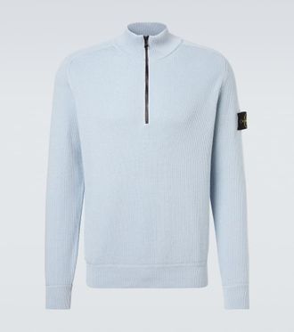 Stone Island Pullover Compass in cotone con mezza zip