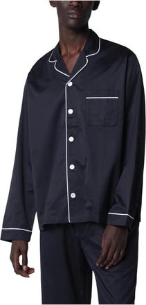 Tekla Sateen Long-sleeved Shirt - Heren - Pyjama - Blauw - S - Katoen - Nachtkleding