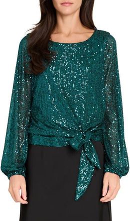 Tahari by ASL Sequin Top in Emerald at Nordstrom, Size X-Small