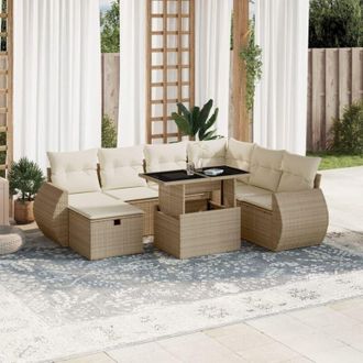 vidaXL Set De Sof&aacute;s De Jard&iacute;n Y Cojines 8 Piezas Rat&aacute;n Sint&eacute;tico Beige Vidaxl
