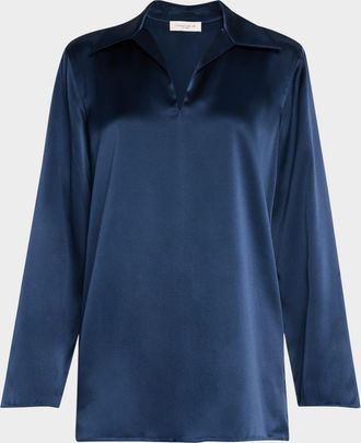 Lafayette 148 New York Split-Collar Silk Blouse