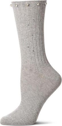MeMoi Rhinestone Rib Crew Socks in Med Gray Heather at Nordstrom Rack, Size 9/11