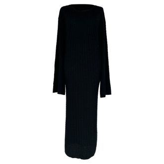 Toteme Cable-Knit Maxi Dress in Black Wool
