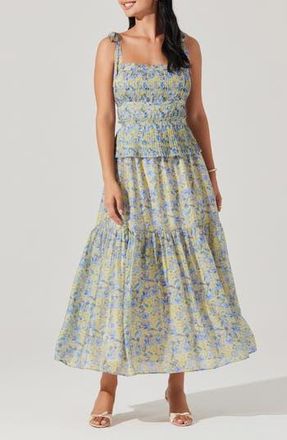 ASTR the Label Ethelind Floral Tiered Sundress in Blue Yellow Floral at Nordstrom Rack, Size X-Small