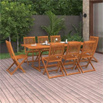 Berkfield Home 9 Piece Garden Dining Set Solid Acacia Wood in Brown
