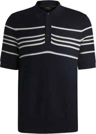 BOSS Knit polo in silk and cotton with stripe details