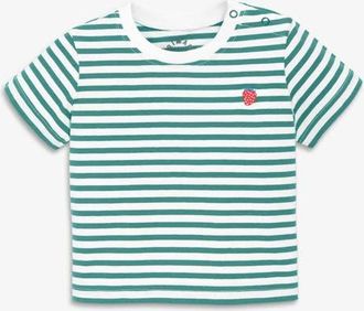 primary Baby Embroidered Stripe Tee in Sunwashed Teal White Stripe at Nordstrom, Size 12-18M