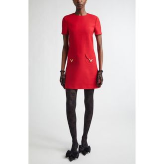 Valentino V-Detail Solid Crepe Couture Minidress in Pink at Nordstrom, Size 10 Us