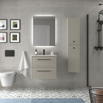 Cygnus Bath Mueble De Ba&ntilde;o Runa 60cm Gris Mate 2 Cajones Lavabo 1 Poza Porcelana