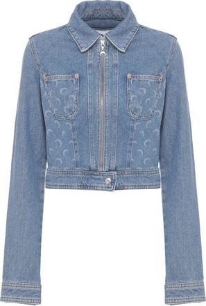 Marine Serre Moon-print Cropped Denim Jacket - Dames - Spijkerjassen - Blauw - M - Denim - Jassen