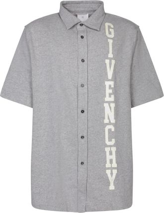 Givenchy College Shirt in Fleece - Heren - Korte mouwen Overhemden - Grijs - L - Katoen - Overhemden