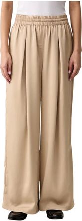 Lacoste Pantalones Oversized de Sat&eacute;n con Cintura El&aacute;stica - Trousers - Mujer - Beige - XS