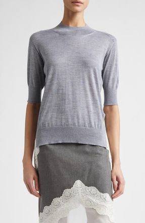 Jil Sander Seamless Short Sleeve Cashmere, Wool & Silk Sweater in Pebble at Nordstrom, Size 8 Us