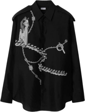 Burberry Knight Silk Shirt With Hand-Painted Design, Size XX-Large