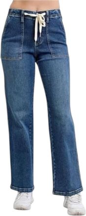 Judy Blue High Waist Draw String Jeans In Dark Blue