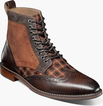 Stacy Adams Mens Finnegan Wingtip Lace Up Boot In Brown Multi