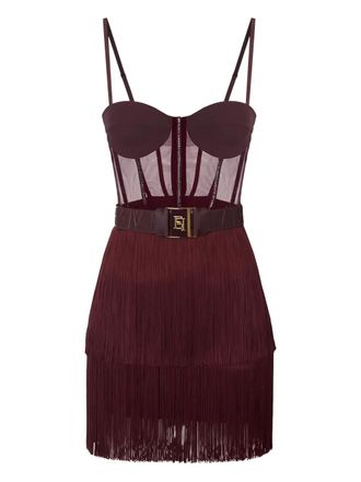 Elisabetta Franchi Abito corto con frange - Rosso