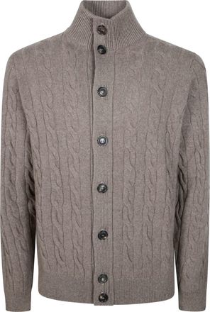 FILIPPO DE LAURENTIIS Cable Knit Stand-Up Collar Bomber Jacket
