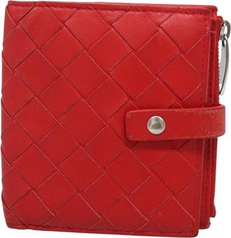 Bottega Veneta Intrecciato Red Leather Wallet (Pre-Owned)