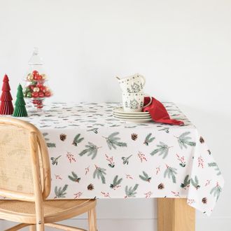 Maisons du monde Mantel navide&ntilde;o con hojas de acebo y mu&eacute;rdago 150x350