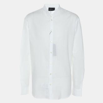 Emporio Armani White Textured Cotton Button Front Shirt