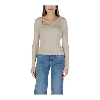 Vila Vila - Asymmetrische Nek Ribgebreide Pullover - Dames - Tops - Beige - Maat: M Nylon
