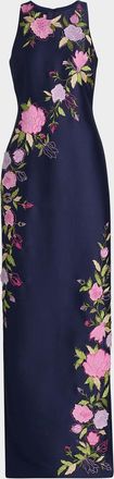Badgley Mischka Floral Stretch Mikado Column Gown