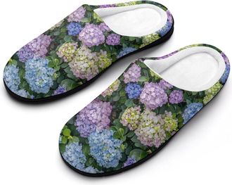 Generic Hydrangeas Colord Floral Mens Slippers Memory Foam Winter Warm Sandals Slip On House Shoes Size 7-14