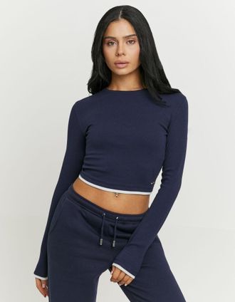 Tally Weijl Langarmshirt TALLY WEIJL STSCOCUFFA, Damen, Gr. XS, nuit, Jersey, Obermaterial: 50% Baumwolle, 45% Modal, 5% Elasthan, figurbetont normal, Rundhals, S