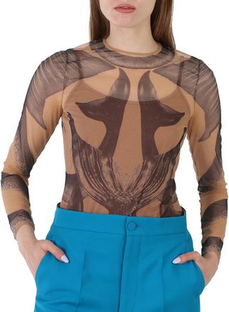 Burberry Ladies Mermaid Tail-Print Tulle Long Sleeve Bodysuit, Size X-Small
