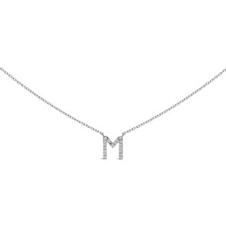 House of Brilliance 10K White Gold Diamond Accent A-Z Block Initial Pendant Necklace in White Gold | M at Nordstrom