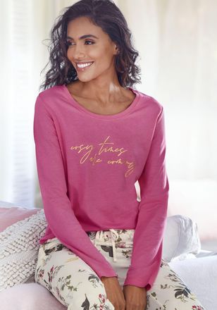 Lascana Pyjamaoberteil LASCANA, Damen, Gr. 32/34, pink, Single Jersey, Obermaterial: 50% Baumwolle, 50% Viskose, unifarben, Basic, Basic h&uuml;ftlang, Rundhals, e