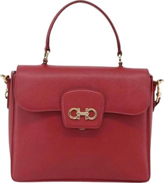 Ferragamo Pre-owned Handbags, female, Red, Size: ONE SIZE Pre-owned Vintage Gancini Flap Top Handle Bag
