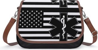 Generic Emergency Medical Technicians U.S.A. Flag Womens Crossbody Bag Fashion Shoulder Handbags Message Tote Bag with Adjustable Strap