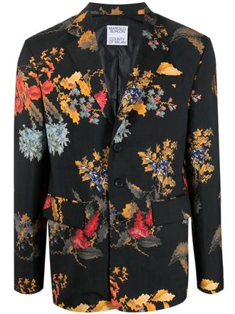Marcelo Burlon floral-print single-breasted blazer - men - Virgin Wool/Polyamide/Wool/Polyester/Viscose - 50 - Black