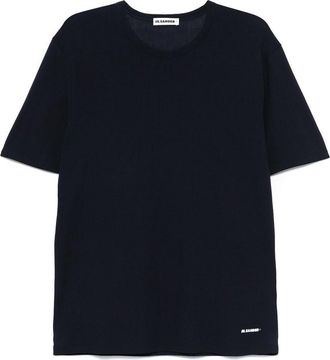 Jil Sander Blue Cotton T-Shirt With Small White Logo