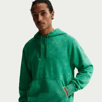 Nike Mens Nike Sportswear Club Washed Fleece Hoodie in Green | IQ1219-365