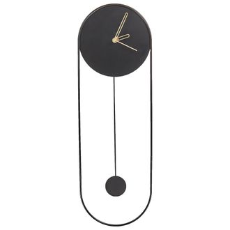Beliani Reloj De Pared Decoraci&oacute;n Colgante 20 X 62 Cm Dise&ntilde;o Moderno Minimalista Con P&eacute;ndulo Decorativo Sin N&uacute;meros Acero Negro Salvan
