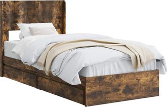 vidaXL Estructura De Cama Con Almacenamiento Y Cabecero Roble Ahumado Vidaxl