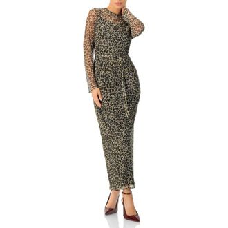 Ivonne Long See-Though Animal Print Dress in Multicolor at Nordstrom, Size Medium