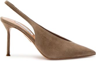 Aquazzura Aquazzura Voltaire 85 Suede Slingback Pumps - Taupe