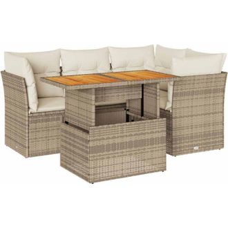 vidaXL Vidaxl - Juego De Sof&aacute;s Jard&iacute;n Con Cojines 5 Pzas Rat&aacute;n Sint&eacute;tico Beige