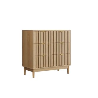 Urban Meuble C&oacute;moda efecto roble con 3 cajones y dise&ntilde;o de listones, 80 cm