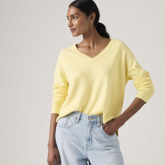Levi's Supersoft V Neck Pullover Sweater - Womens - XS - Yellow / French Vanilla