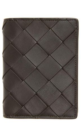 Nordstrom Woven Leather Bifold Card Case in Brown Coffee at Nordstrom