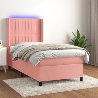 vidaXL Cama Box Spring Colch&oacute;n Y Led Terciopelo Rosa 90x200 Cm Vidaxl