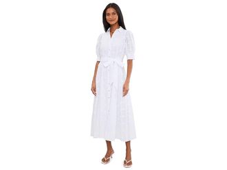 Lilly Pulitzer Larkyn Midi Shirtdress Womens Dress Resort White Monarch Embroidered Cotton Swiss Dot : 12, Viscose