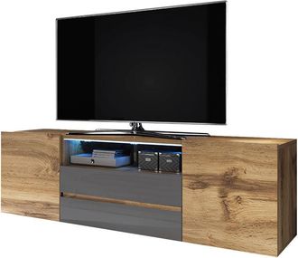 Selsey Selsey BROS - Mobile TV / Tavolino TV Per Salotto / Porta TV con Scomparti / Luci LED (Quercia Dorata / Grigio Lucido)