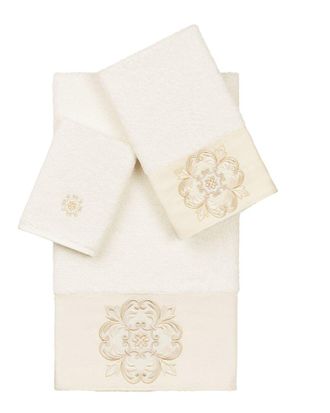 Linum Home Textiles 100% Turkish Cotton Alyssa 3Pc Embellished Towel Set